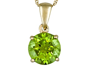Green Peridot Round 14k Yellow Gold Solitaire Pendant With Chain 2.10ct