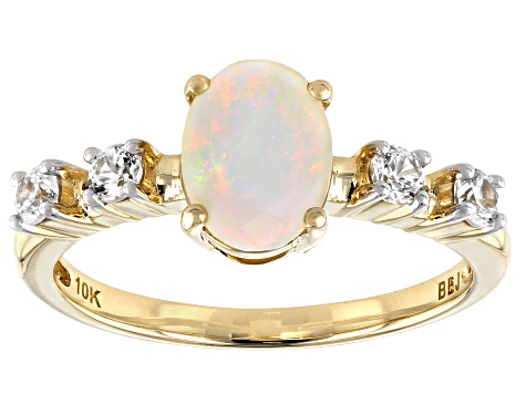 White Opal 10k Yellow Gold Ring .34ctw