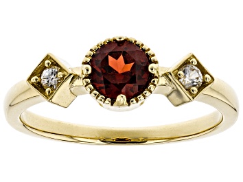 Picture of Red Garnet And White Zircon 14K Yellow Gold 3-Stone Ring .72ctw