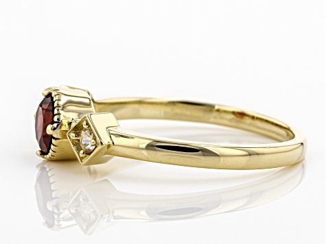 Red Garnet And White Zircon 14K Yellow Gold 3-Stone Ring .72ctw