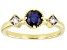Blue Sapphire And White Zircon 14K Yellow Gold 3-Stone Ring .65ctw