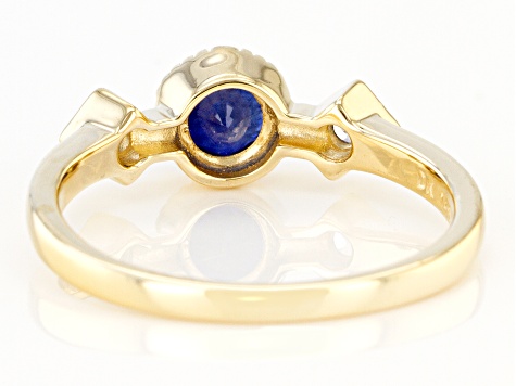 Blue Sapphire And White Zircon 14K Yellow Gold 3-Stone Ring .65ctw