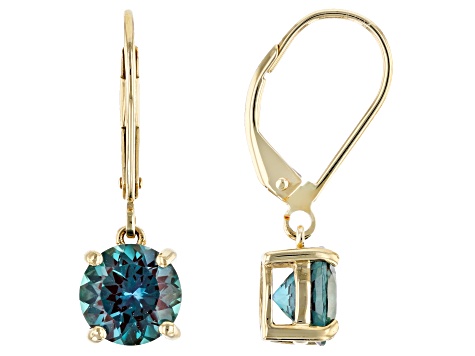 Blue Lab Created Alexandrite 10k Yellow Gold Earrings 2.63ctw
