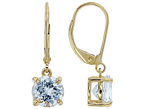 Blue Aquamarine 10k Yellow Gold Dangle Earrings 1.96ct