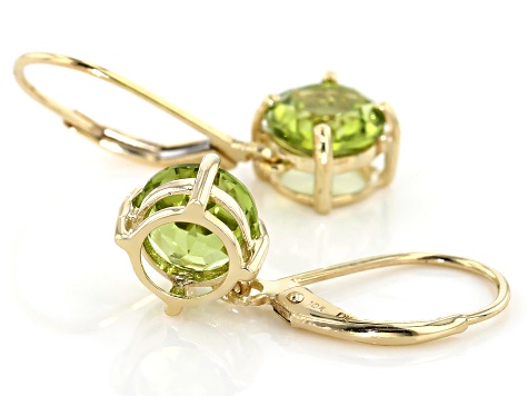 Green Peridot 10k Yellow Gold Dangle Earrings 2.45ctw