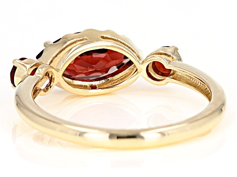Red Garnet 10k Yellow Gold 3-Stone Ring 1.31ctw