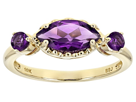 Purple Amethyst 10k Yellow Gold 3-Stone Ring .96ctw - LLS482B | JTV.com