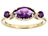 Purple Amethyst 10k Yellow Gold 3-Stone Ring .96ctw