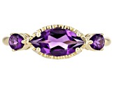 Purple Amethyst 10k Yellow Gold 3-Stone Ring .96ctw