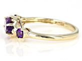 Purple Amethyst 10k Yellow Gold 3-Stone Ring .96ctw