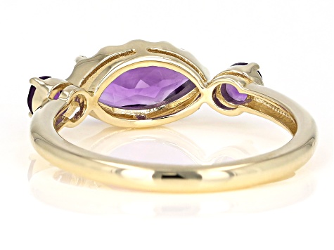 Purple Amethyst 10k Yellow Gold 3-Stone Ring .96ctw