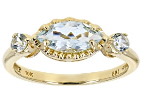 Blue Aquamarine 10k Yellow Gold 3-Stone Ring 0.89ctw