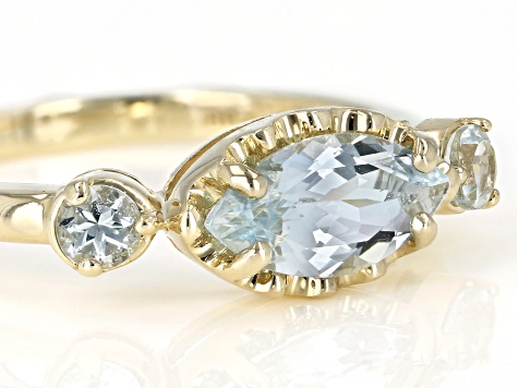 Blue Aquamarine 10k Yellow Gold 3-Stone Ring 0.89ctw