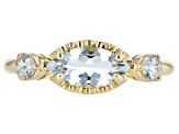 Blue Aquamarine 10k Yellow Gold 3-Stone Ring 0.89ctw