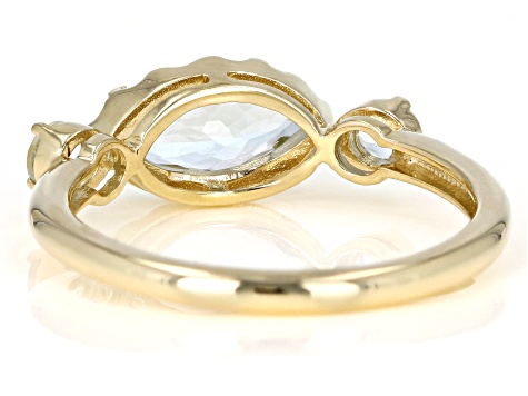 Blue Aquamarine 10k Yellow Gold 3-Stone Ring 0.89ctw
