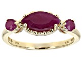 Red Ruby 10k Yellow Gold 3-Stone Ring 1.22ctw