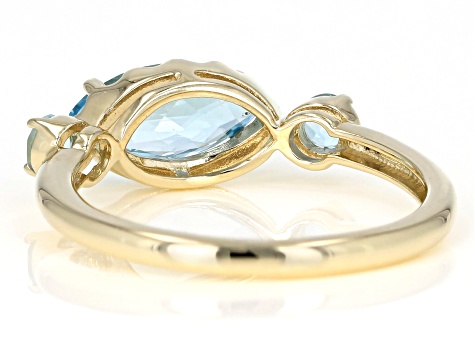 Swiss Blue Topaz 10k Yellow Gold 3-Stone Ring 1.33ctw