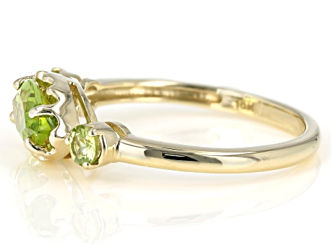 Green Peridot 10k Yellow Gold 3-Stone Ring 1.07ctw