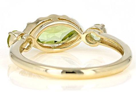 Green Peridot 10k Yellow Gold 3-Stone Ring 1.07ctw
