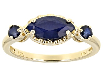 Blue Sapphire 10k Yellow Gold 3-Stone Ring 1.24ctw