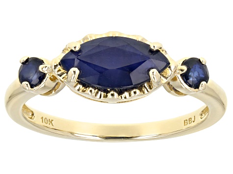 Blue Sapphire 10k Yellow Gold 3-Stone Ring 1.24ctw