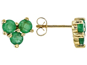 Green Brazilian Emerald 10k Yellow Gold Stud Earrings 1.23ctw