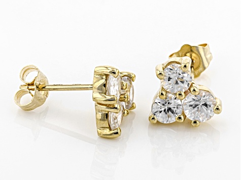 White Zircon 10k Yellow Gold Stud Earrings 1.63ctw