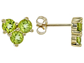 Green Peridot 10k Yellow Gold Stud Earrings 1.43ctw