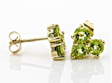 Green Peridot 10k Yellow Gold Stud Earrings 1.43ctw