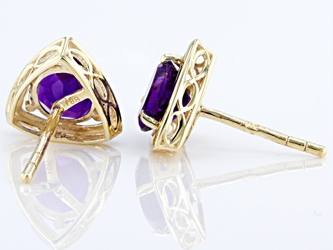 Purple Amethyst 10k Yellow Gold Stud Earrings 1.22ctw