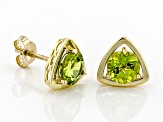 Green Peridot 10k Yellow Gold Stud Earrings 1.57ctw