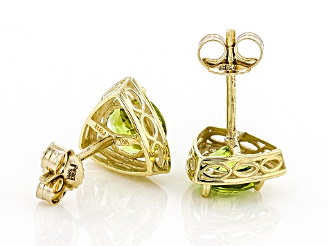 Green Peridot 10k Yellow Gold Stud Earrings 1.57ctw