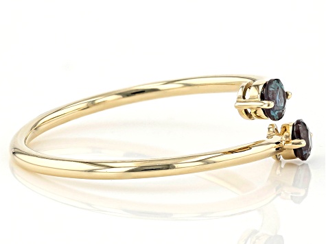 Teal Lab Created Alexandrite 10k Yellow Gold Bypass Ring .24ctw