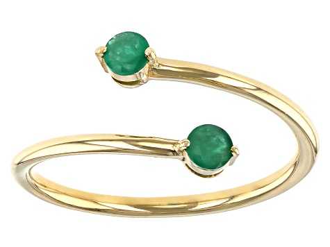 Green Emerald 10k Yellow Gold Bypass Ring .19ctw