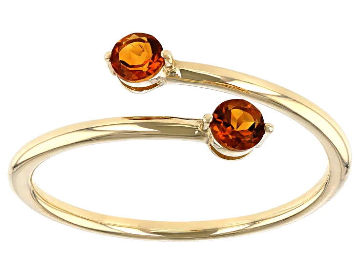Orange Madeira Citrine 10k Yellow Gold Bypass Ring .17ctw