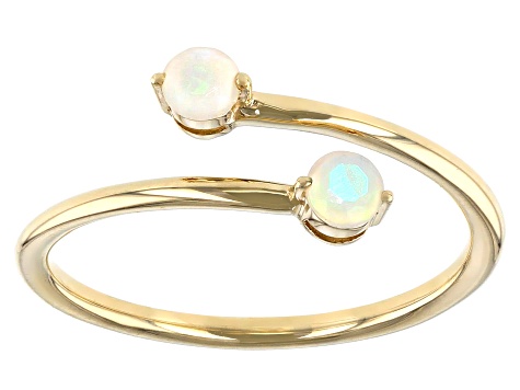 White Ethiopian Opal 10k Yellow Gold Bypass Ring 0.14ctw