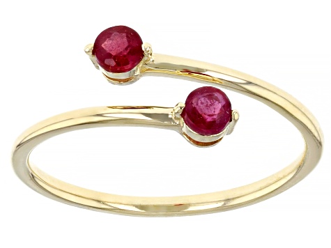 Red Ruby 10k Yellow Gold Bypass Ring .29ctw
