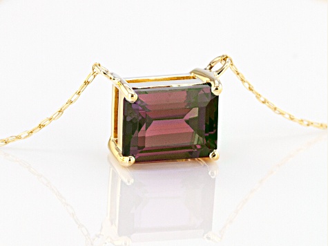 Teal Lab Created Alexandrite 10k Yellow Gold Necklace 1.70ct