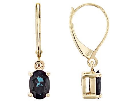 Blue Lab Created Alexandrite 10k Yellow Gold Earrings 1.46ctw