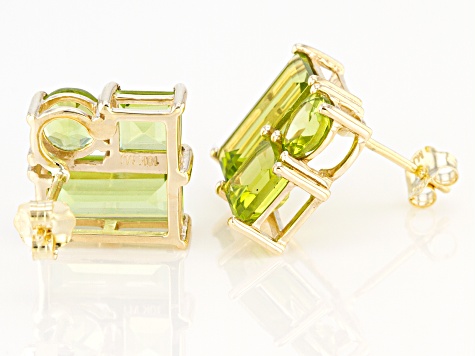 Green Peridot 10k Yellow Gold Stud Earrings 4.40ctw