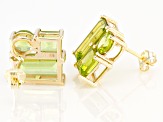 Green Peridot 10k Yellow Gold Stud Earrings 4.40ctw