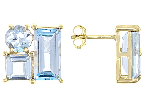 Sky Blue Topaz 10k Yellow Gold Stud Earrings 4.77ctw