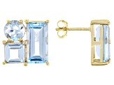 Sky Blue Topaz 10k Yellow Gold Stud Earrings 4.77ctw