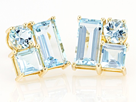 Sky Blue Topaz 10k Yellow Gold Stud Earrings 4.77ctw