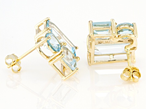 Sky Blue Topaz 10k Yellow Gold Stud Earrings 4.77ctw