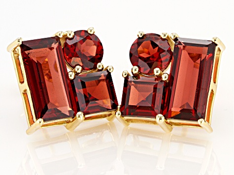 Red Garnet 10k Yellow Gold Stud Earrings 4.91ctw