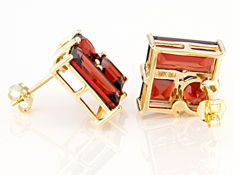 Red Garnet 10k Yellow Gold Stud Earrings 4.91ctw