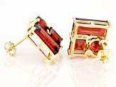 Red Garnet 10k Yellow Gold Stud Earrings 4.91ctw
