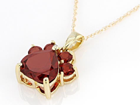 Red Garnet 10k Yellow Gold Paw Pendant With Chain. 1.84ctw