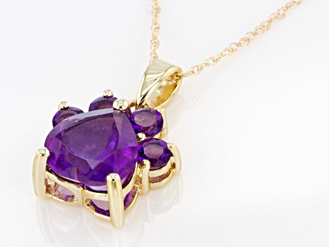 Purple Amethyst 10k Yellow Gold Paw Pendant With Chain. 1.59ctw
